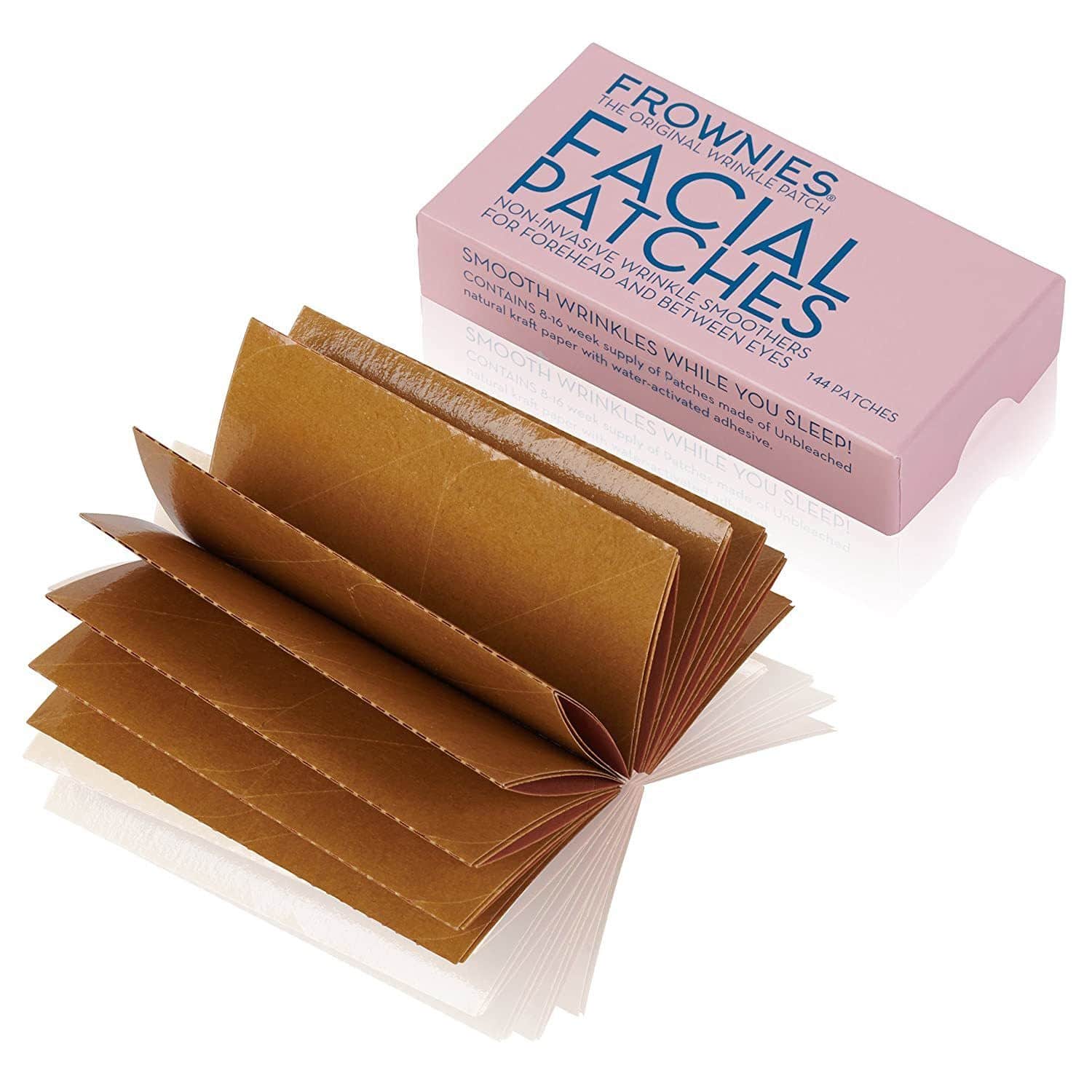 Frownies Facial Patches packaging and patches outside of the box on a white background.