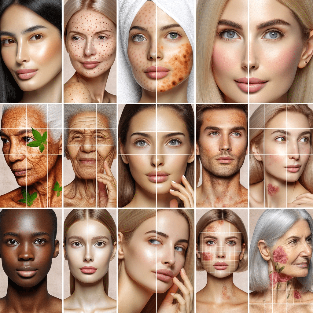 A collage of diverse individuals representing different skin concerns that fractional laser treatments can address, such as aging skin, acne scars